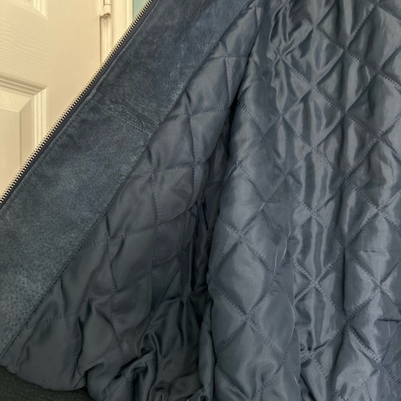 Vintage 90’s Free Country Suede Varsity Jacket Size M Blue Tan - Picture 5 of 6